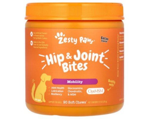 Zesty Paws, Hip & Joint Bites, For Dogs, All Ages, Bacon, 90 Soft Chews, 11.1 oz (315 g)