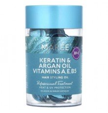 Maree, Hair Styling Oil, Kertin & Argan Oil Vitamins A, E, B5, For All Hair Types, Floral, 30 Leave-In Serum Capsules