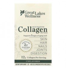 Great Lakes Wellness, Grass-Fed Bovine Collagen Peptides, Unflavored, 20 Packs, 0.42 oz (12 g) Each