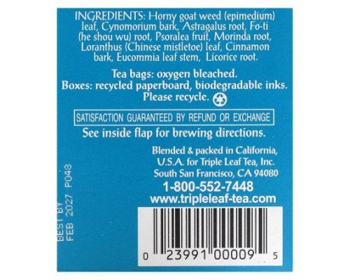 Triple Leaf Tea, Horny Goat Weed, Caffeine Free, 20 Tea Bags, 1.34 oz (38 g)