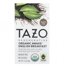 TAZO, Regenerative, Black Tea, Organic Awake, English Breakfast, 16 Tea Bags, 1.4 oz (40 g)