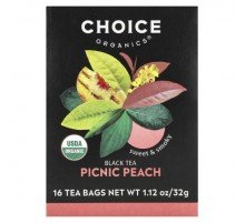 Choice Organic Teas, Black Tea, Picnic Peach, 16 Tea Bags, 1.12 oz (32 g)