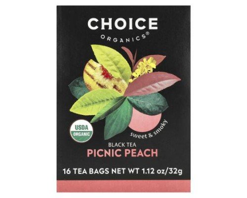Choice Organic Teas, Black Tea, Picnic Peach, 16 Tea Bags, 1.12 oz (32 g)