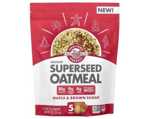 Manitoba Harvest, Instant Superseed Oatmeal, Maple & Brown Sugar, 5 Packets, 1.8 oz (51 g) Each