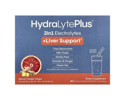 Hydralyte, HydraLyte Plus® +Liver Support, Blood Orange Ginger, 20 Packets, 0.32 oz (9.2 g) Each