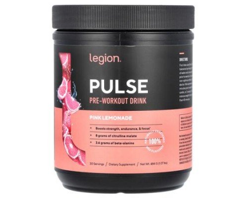 Legion Athletics, Pulse, Pre-Workout Drink, Pink Lemonade, 1.07 lbs (484 g)