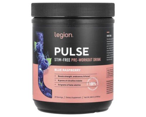Legion Athletics, Pulse, Stim-Free Pre-Workout Drink, Blue Raspberry, 0.98 lbs (444 g)