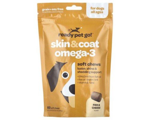 Ready Pet Go, Skin & Coat Omega-3, For Dogs, All Ages, Fish & Cheese, 60 Soft Chews, 8.5 oz (240 g)