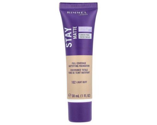 Rimmel London, Stay Matte, Full Coverage Mattifying Foundation, 102 Light Buff, 1 fl oz (30 ml)