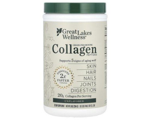 Great Lakes Wellness, Grass-Fed Bovine Collagen Peptides, Unflavored, 10 oz (284 g)