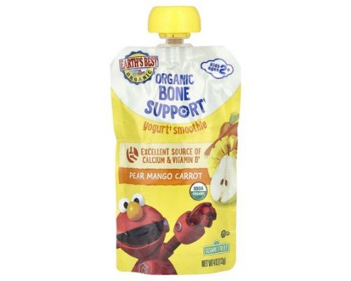 Earth's Best, Organic Bone Support Yogurt Smoothie, Ages 2+, Pear Mango Carrot, 4 oz (113 g)