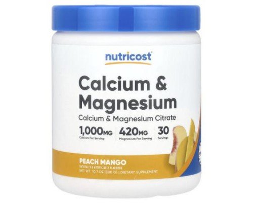 Nutricost, Calcium & Magnesium, Peach Mango, 10.7 oz (300 g)
