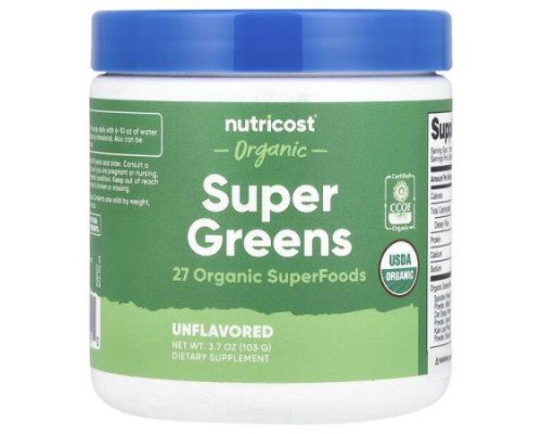 Nutricost, Organic Super Greens, Unflavored, 3.7 oz (103 g)