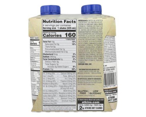 Atkins, Protein-Rich Shake, Creamy Caramel, 4 Shakes, 11 fl oz (325 ml) Each