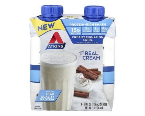 Atkins, Protein-Rich Shake, Creamy Cinnamon Swirl , 4 Shakes, 11 fl oz (325 ml) Each