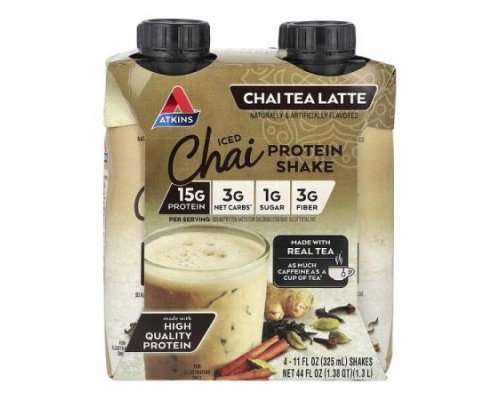 Atkins, Iced Tea Latte Protein Shake, Chai, 4 Shakes, 11 fl oz (325 ml) Each