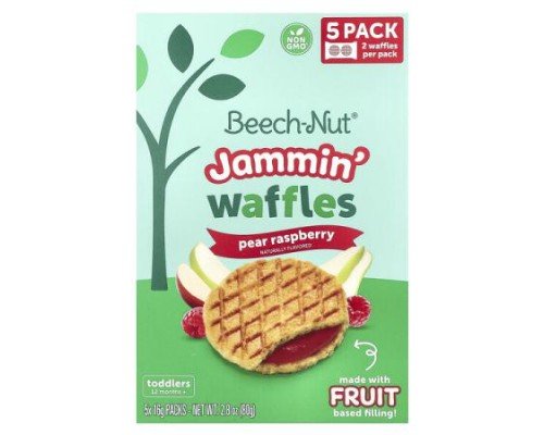Beech-Nut, Jammin' Waffles, 12+ Months, Pear Raspberry, 5 Packs, 0.56 oz (16 g) Each