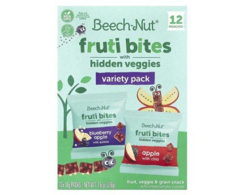 Beech-Nut, Fruti Bites with Hidden Veggies, Variety Pack, 12 Packs, 0.63 oz (18 g) Each