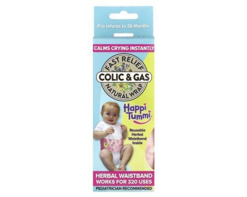 Happi Tummi, Fast Relief Colic & Gas, Natural Wrap, Infants to 36 Months, Pink, 1 Wrap & 1 Herbal Pouch