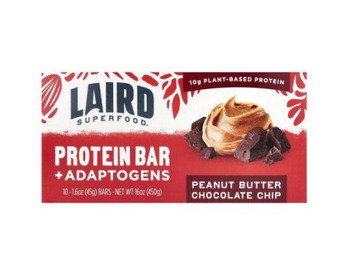 Laird Superfood, Protein Bar + Adaptogens, Peanut Butter Chocolate Chip, 10 Bars, 1.6 oz (45 g) Each