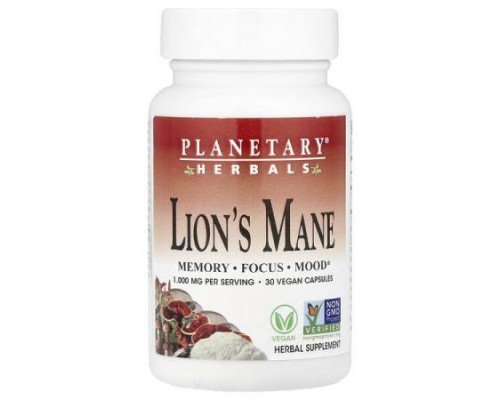 Planetary Herbals, Lion's Mane, 30 Vegan Capsules (500 mg per Capsule)