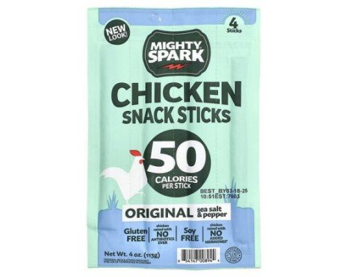 Mighty Spark, Chicken Snack Sticks, Original Sea Salt & Pepper, 4 Sticks