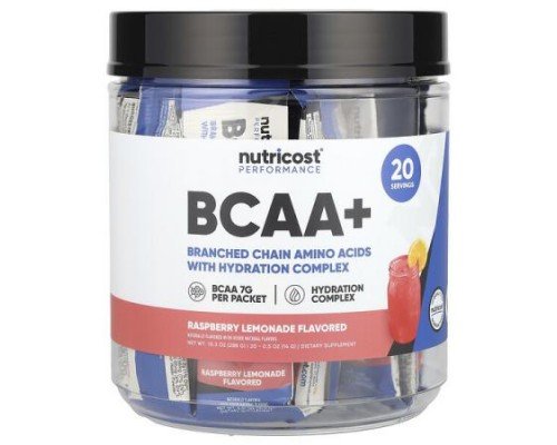Nutricost, Performance, BCAA+, Raspberry Lemonade, 20 Packets, 0.5 oz (14 g) Each