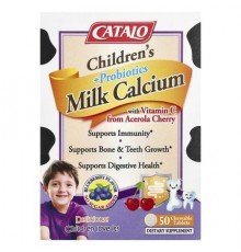 CATALO, Children's Milk Calcium + Probiotics with Vitamin C , 50 Chewable Tablets