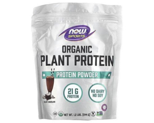 NOW Foods, Sports, Organic Plant Protein Powder, Creamy Chocolate, 1.2 lbs (544 g)