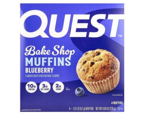 Quest Nutrition, Bake Shop Muffins, Blueberry, 4 Pack, 2.01 oz (57 g) Each