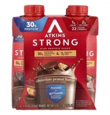 Atkins, Strong, High Protein Shake, Chocolate Peanut Butter, 4 Shakes, 11 fl oz (325 ml) Each