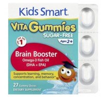 Kids Smart, Vita Gummies, Brain Booster, Sugar-Free, Ages 2+, Tutti Frutti, 27 Gummy Chews