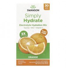 Swanson, Simply Hydrate, Electrolyte Hydration Mix, Orange, 30 Stick Packs, 0.21 oz (5.84 g) Each