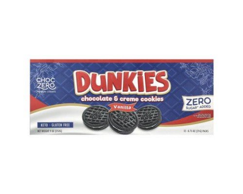 ChocZero, Dunkies, Chocolate & Cream Cookies, Vanilla, 12 Packs, 0.75 oz (21 g) Each