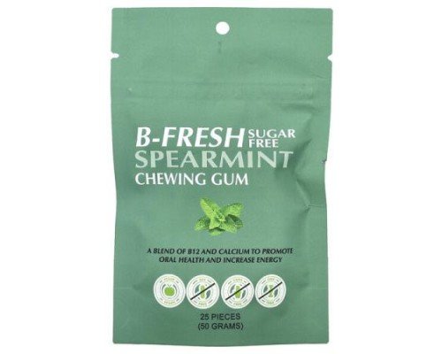 B-Fresh, Chewing Gum, Sugar Free, Spearmint, 25 Pieces (50 g)
