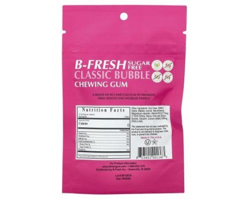 B-Fresh, Chewing Gum, Sugar Free, Classic Bubble, 25 Pieces, (50 g)