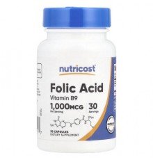 Nutricost, Folic Acid, 1,000 mcg, 30 Capsules