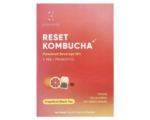 Everydaze, Reset Kombucha, Powdered Beverage Mix, Grapefruit Black Tea, 10 Packets, 0.18 oz (5 g) Each