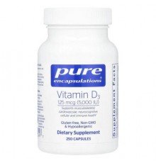 Pure Encapsulations, Vitamin D3, 125 mcg (5,000 IU), 250 Capsules