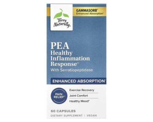 Terry Naturally, PEA Healthy Inflammation Response With Serratiopeptidase, 60 Capsules