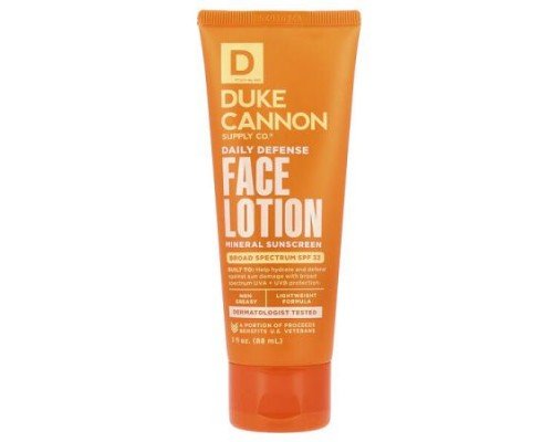 Duke Cannon Supply Co., Daily Defense Face Lotion, Mineral Sunscreen, SPF 32, Light Citrus, 3 fl oz (88 ml)