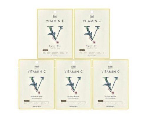 Rael, Vitamin C, Brighten + Glow Facial Beauty Sheet Masks, 5 Sheets, 0.84 fl oz (25 ml) Each