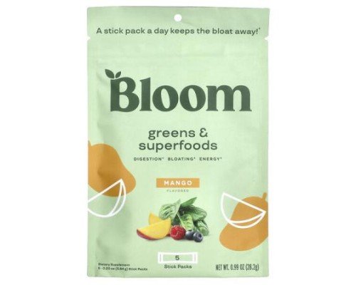 Bloom, Greens & Superfoods, Mango, 5 Stick Packs, 0.2 oz (5.64 g) Each
