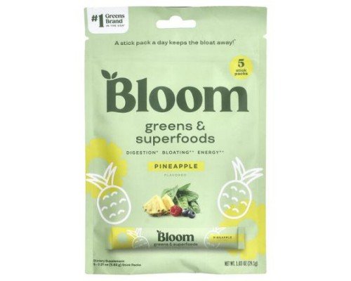 Bloom, Greens & Superfoods, Pineapple, 5 Stick Packs, 0.21 oz (5.82 g) Each