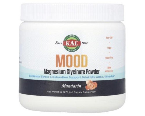 KAL, Mood Magnesium Glycinate Powder, Mandarian, 9.8 oz (278 g)