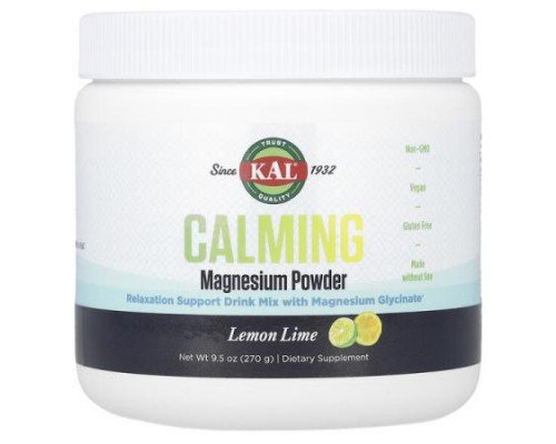 KAL, Calming Magnesium Powder, Lemon Lime, 9.5 oz (270 g)