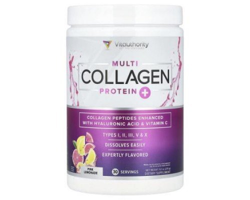 Vitauthority, Multi Collagen Protein+, Pink Lemonade, 9.7 oz (276 g)