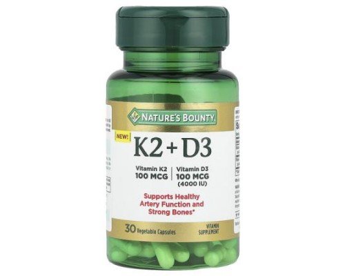Nature's Bounty, Vitamin K2 + D3, 30 Vegetable Capsules
