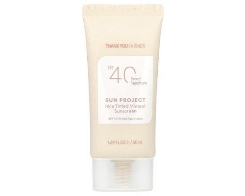 Thank You Farmer, Sun Project, Rice Tinted Mineral Sunscreen, SPF40, 1.69 fl oz (50 ml)