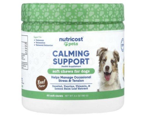 Nutricost, Pets, Calming Support, For Dogs, Beef, 60 Soft Chews, 6.4 oz (180 g)